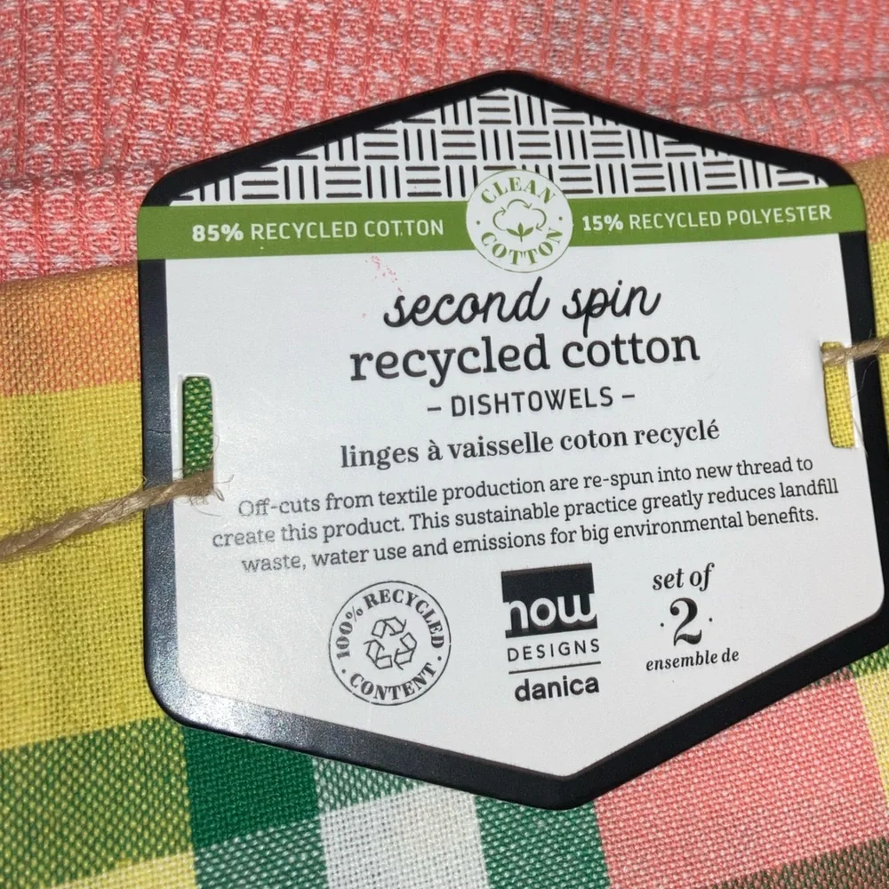 Now Design 2 Second Spin Recycled Cotton Kitchen Towels  Plaid Meadow - New